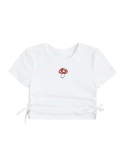 SOLY HUX Girl's Crop Top Graphic Tee Summer Drawstring Side Tie Knot Hem Round Neck Short Sleeve T-Shirts