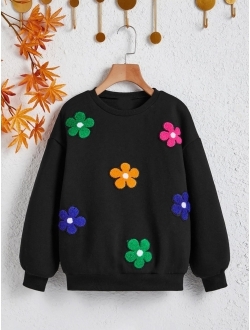 Girl's Sweatshirt Floral Patched Crewneck Long Sleeve Pullover Tops