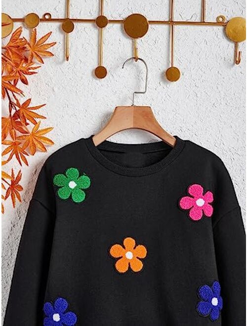 SOLY HUX Girl's Sweatshirt Floral Patched Crewneck Long Sleeve Pullover Tops