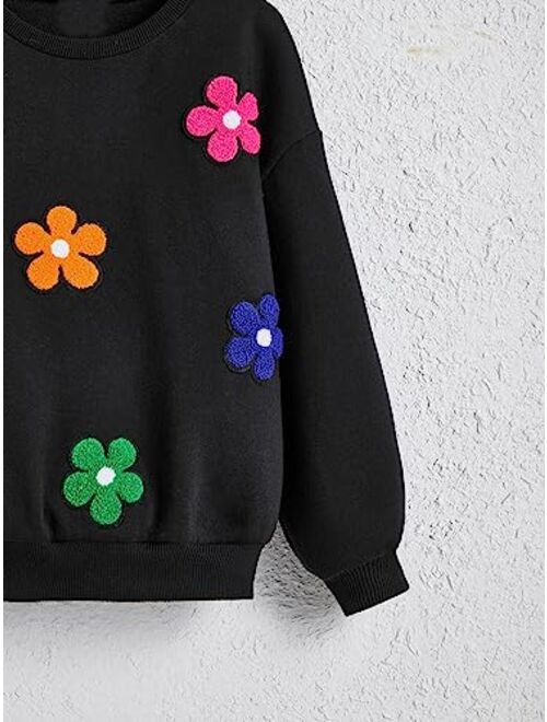 SOLY HUX Girl's Sweatshirt Floral Patched Crewneck Long Sleeve Pullover Tops