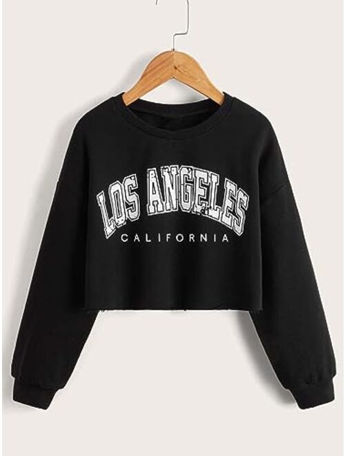 SOLY HUX Girl's Letter Graphic Crop Sweatshirt Round Neck Drop Shoulder T Shirt Pullover Tops