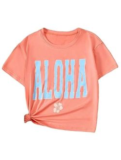 Girl's Graphic Print Tees Short Sleeve Round Neck T Shirts Tops