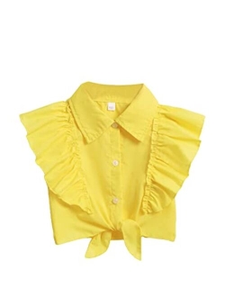 Toddler Girls Blouses Cute Summer Crop Tops Ruffle Tie Knot Sleeveless Shirts