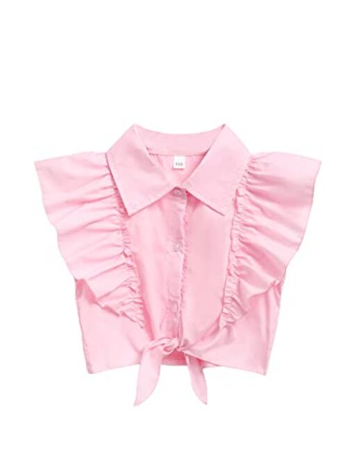 SOLY HUX Toddler Girls Blouses Cute Summer Crop Tops Ruffle Tie Knot Sleeveless Shirts
