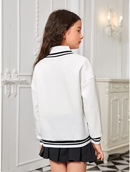 SOLY HUX Girl's Letter Print V Neck Sweatshirts Drop Shoulder Long Sleeve Pullover Shirt Tops