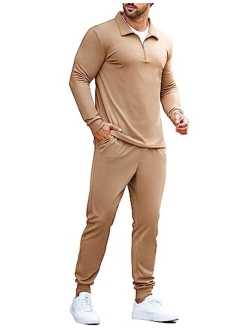 Men's 2 Piece Tracksuit Set Jogging Sweatsuit Workout Athletic Casual Quarter Zip Suit