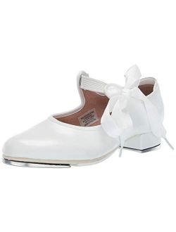 Girl's Annie Tyette Dance Shoe, Elastic Strap with Grosgrain Ribbon, Cushioned Insole, Non-Slip Sole, Techno Tap Plates Attached, Comfortable, High Durability, Supe
