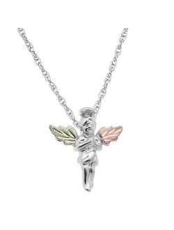 Black Hills Gold Tri Tone Leaf Angel Pendant in Sterling Silver