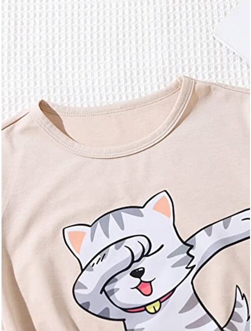 SOLY HUX Girl's Cartoon Cat Print T Shirts Short Sleeve Graphic Tees Summer Tops