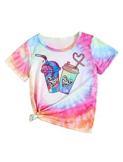 Girl's Tie Dye Heart Print Graphic Tees Short Sleeve T Shirt Summer Tops