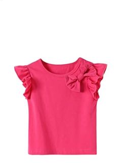 Toddler Girl's Bowknot Front Summer Tee Tops Ruffle Cap Sleeve Casual T Shirts
