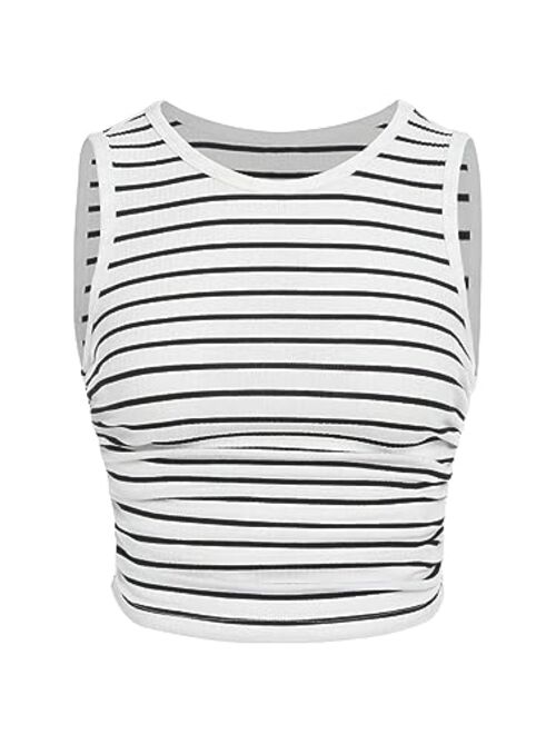 SOLY HUX Girl's Striped Crop Tank Top Ruched Sleeveless Round Neck Tops