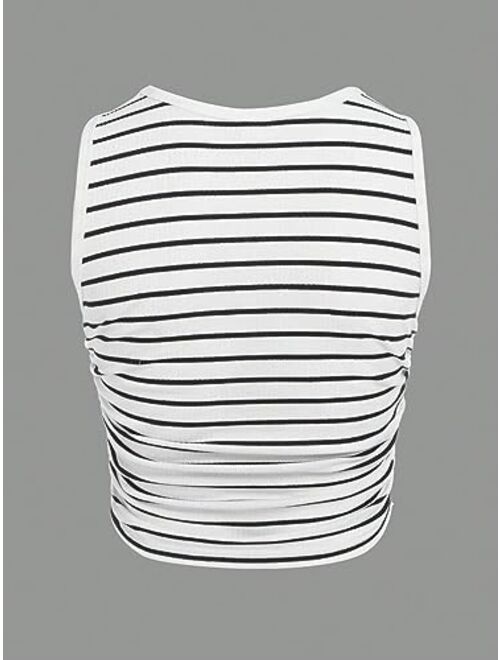 SOLY HUX Girl's Striped Crop Tank Top Ruched Sleeveless Round Neck Tops