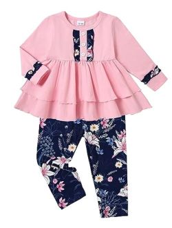 DISAUR Toddler Girls Clothes 12M-5T Cute Baby Girl Outfits Long Sleeve Ruffle Top Flared Pants Little Girl Fall Clothing