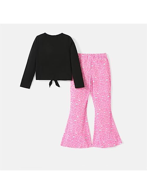 L.O.L. Surprise! Girls 2 Piece Outfits Tie Knot Long Sleeve Tee Top and Heart Pink Bell Bottom Flared Pants Set