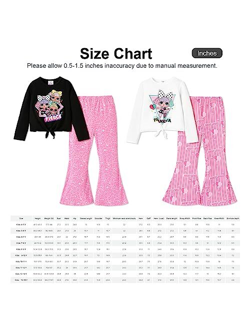 L.O.L. Surprise! Girls 2 Piece Outfits Tie Knot Long Sleeve Tee Top and Heart Pink Bell Bottom Flared Pants Set