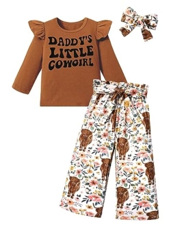CRISONE Toddler Girl Clothes Letter Print Ruffled Shirt+Long Pants+Headband 3pcs Cute Fall Outfit Set