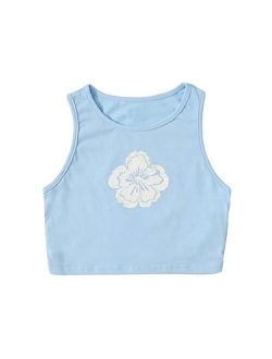 Girls Colorblock & Floral Print Ribbed Knit Tank Top Cute Clothes Fashion 2023