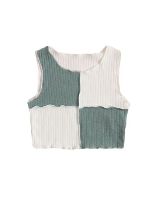 SOLY HUX Girls Colorblock & Floral Print Ribbed Knit Tank Top Cute Clothes Fashion 2023