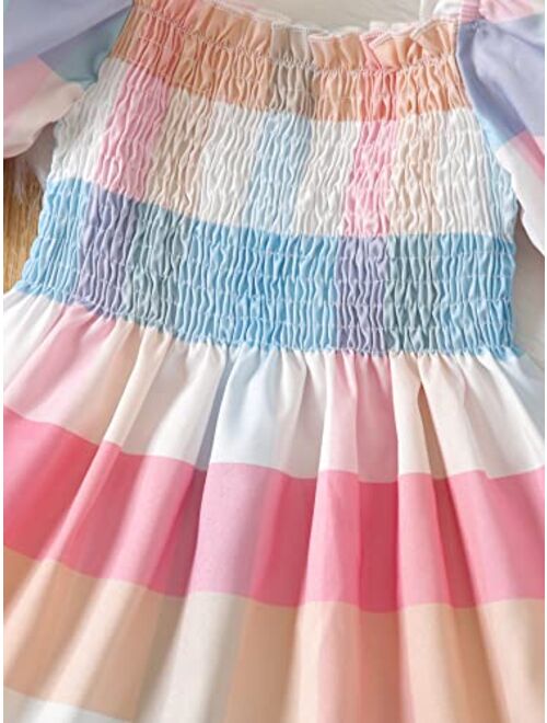 SOLY HUX Toddler Girl's Colorblock Shirred Frilled Flared Puff Sleeve A Line High Waist Ruffle Short Dress