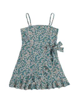 Girl's Spaghetti Strap Dress Floral Print Sleeveless Summer Beach Casual Sundress A-line Mini Dresses
