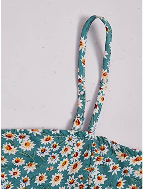 SOLY HUX Girl's Spaghetti Strap Dress Floral Print Sleeveless Summer Beach Casual Sundress A-line Mini Dresses