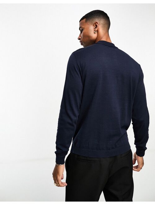 ASOS DESIGN knitted cotton essential polo in navy