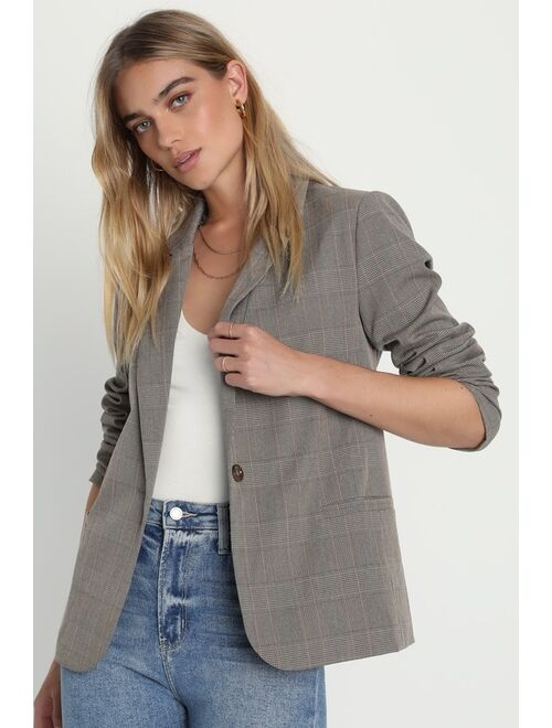 Lulus In Charge Aesthetic Brown Plaid Blazer