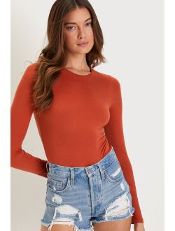 Easy to Wow Rust Orange Long Sleeve Bodysuit