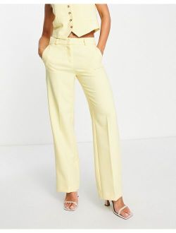 Selected Femme tailored suit wide leg pants in pastel yellow