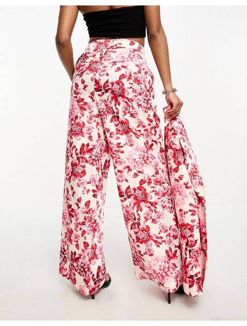 Ever New Petite satin pants in red floral print - part of a set