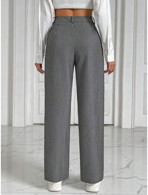 SHEIN Priv High Waist Plicated Detail Straight Leg Suit Pants