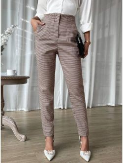 SHEIN BIZwear Plaid Slant Pocket Suit Pants Workwear