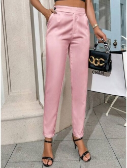 SHEIN BIZwear Solid Button Side Suit Pants Workwear