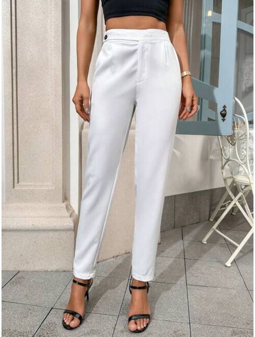 SHEIN BIZwear Solid Button Side Suit Pants Workwear