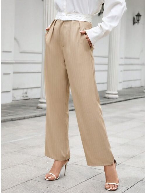 SHEIN BIZwear Striped Print Slant Pocket Suit Pants