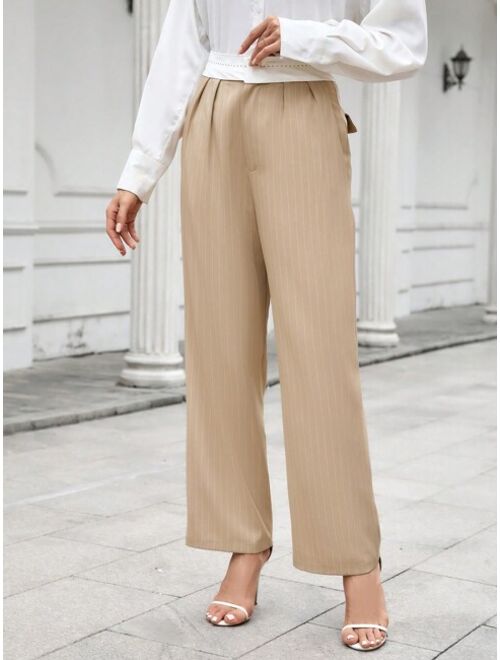 SHEIN BIZwear Striped Print Slant Pocket Suit Pants
