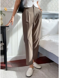 Solid Fold Pleated Suit Pants