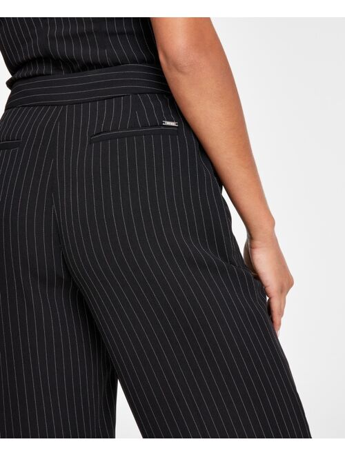 DKNY Women's High-Rise Wide-Leg Pinstripe Pants