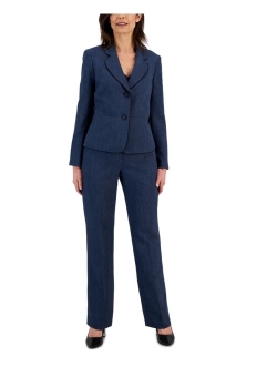 Women's Framed Twill Two-Button Pantsuit, Regular and Petite Sizes