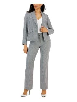 Gingham Single-Button Closure Blazer and Straight Leg Mid-Rise Pantsuit, Regular and Petite Sizes