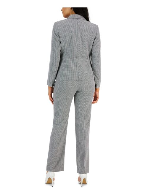 Le Suit Gingham Single-Button Closure Blazer and Straight Leg Mid-Rise Pantsuit, Regular and Petite Sizes