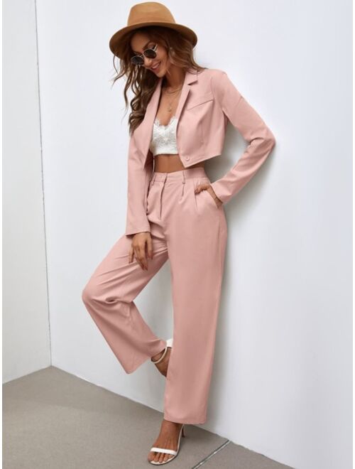 SHEIN Priv Solid Crop Blazer Tailored Pants