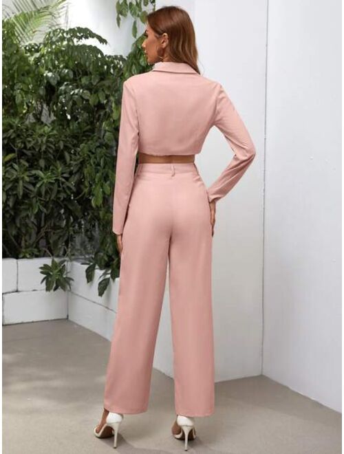 SHEIN Priv Solid Crop Blazer Tailored Pants