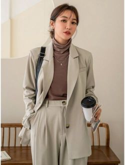 Single Breasted Blazer High Waist Plicated Detail Tailored Pants