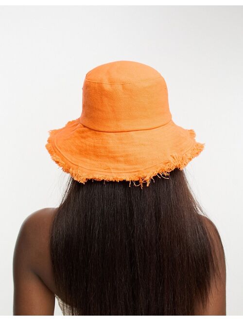 My Accessories London frayed trim bucket hat in orange