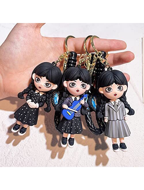 D Dilla Beauty Women Men Kids Cute Wednesday Adams Doll 3D Keychain Adorable Backpack Car Keyring Charms Easy to Carry