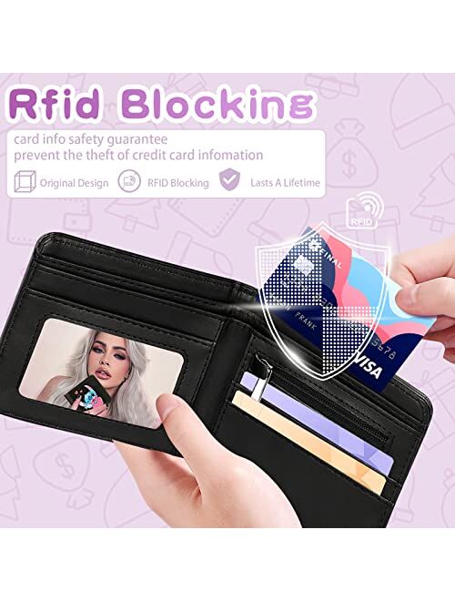 Oqplog Leather Wallet for Boys Wallets for Girls Kids Wallet Cute Kawaii Cartoon Aesthetic Character Fun Purse Credit ID Card Slim Thin Bi-fold Small Coin Purses for Teen