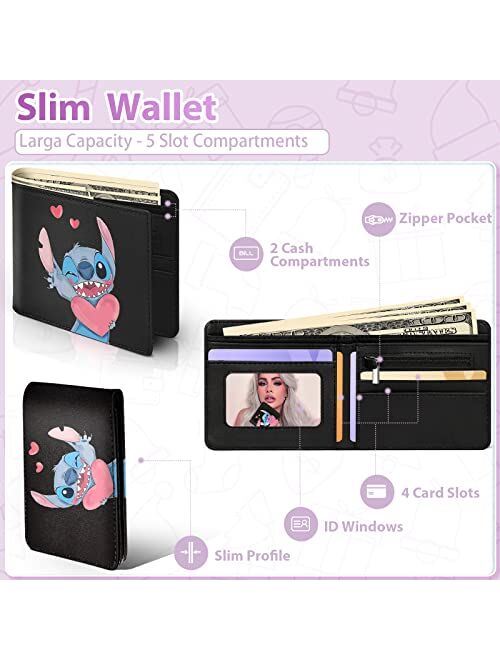 Oqplog Leather Wallet for Boys Wallets for Girls Kids Wallet Cute Kawaii Cartoon Aesthetic Character Fun Purse Credit ID Card Slim Thin Bi-fold Small Coin Purses for Teen