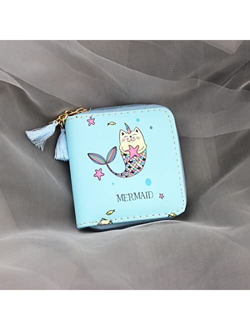 Timlee Unicorn Wallet For Teen Girls Women Zipper Wallet Cute Rainbow Unicorn Design Short Wallets Girls Christmas Gift(Unicorn Blue A)